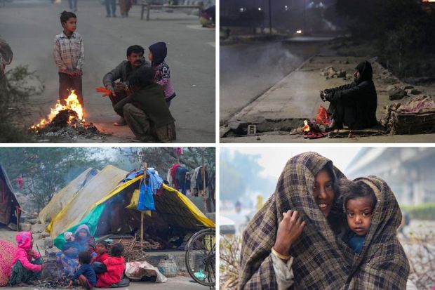 The national capital, along with many other parts of north India, has been reeling under bone-chilling coldwave conditions from the past week. Delhi on Monday experienced a chilly morning as the mercury dipped to 5.3 degrees Celsius, which is two notches below the seasonal average. The India Meteorological Department (IMD) reported a relative humidity of 95 percent at 8:30 am. The day's forecast includes shallow fog, and the maximum temperature is expected to reach around 17 degrees Celsius, reflecting the persistently cold weather in the region. (PTI Photo) 