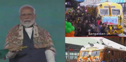 The Mainline Electric Multiple Unit train will serve the people between Sangaldan station and Baramulla station in the Kashmir valley (Image/YT-NarendraModi) The Mainline Electric Multiple Unit train will serve the people between Sangaldan station and Baramulla station in the Kashmir valley (Image/YT-NarendraModi)