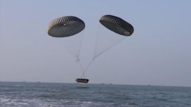 Indian Navy paradropping inflatable crafts into Arabian Sea (Image: Indian Navy)