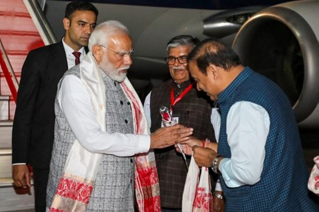 In Assam, PM Modi inaugurated a four-lane road from Biswanath Chariali to Gohpur, which was developed at a cost of Rs 1,451 crore, and another four-lane road from Dolabari to Jamuguri, constructed at a cost of Rs 592 crore. (Image: PTI)