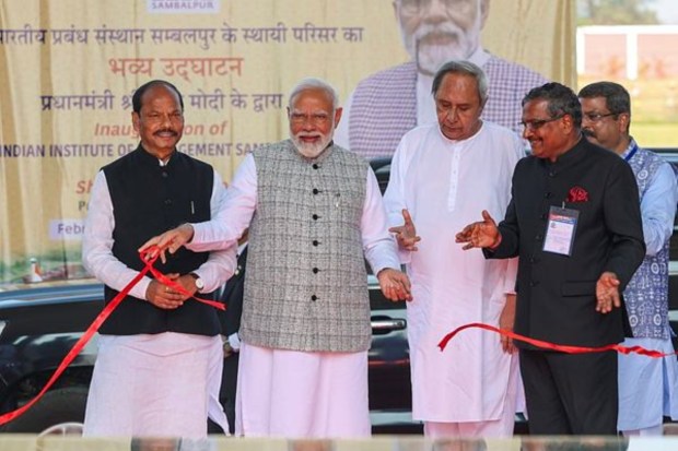 The Prime Minister inaugurated the 400-crore permanent campus of IIM, Sambalpur, along with several infrastructure projects in various sectors, such as power, roads and railways, in Odisha. (Image: PTI)