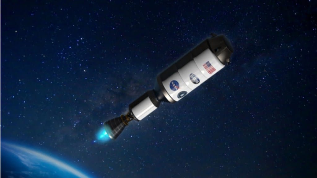 Nuclear thermal propulsion technology could be used for future NASA crewed missions to Mars. (Credits: DARPA/Artist Demostration)
