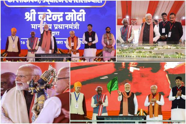 On Friday, Prime Minister Narendra Modi laid the foundation stone of numerous development projects in Rewari, Haryana. The cost of these projects is more than Rs 9750 crores!Lakhs of people will benefit from these projects, said the prime minister. In the past decade, there has been remarkable development in Haryana from connectivity to public facilities, PM Modi stressed.In the state, the PM laid the foundation stone of railway projects, the Gurugram Metro Rail project, and the All India Institute of Medical Sciences (AIIMS).In Kurukshetra, the prime minister also inaugurated a newly built Anubhav Kendra.Here are some photos. Have a look: 