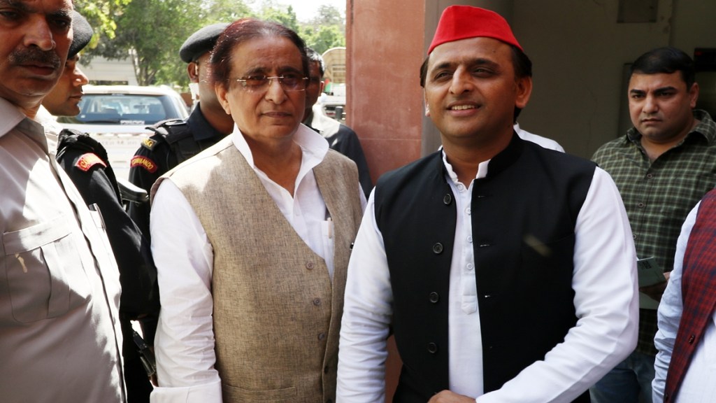 Samajwadi Party chief Akhilesh Yadav along with party's senior leader Azam Khan. (Express File Image)
