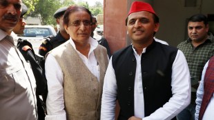 Samajwadi Party chief Akhilesh Yadav along with party's senior leader Azam Khan. (Express File Image)