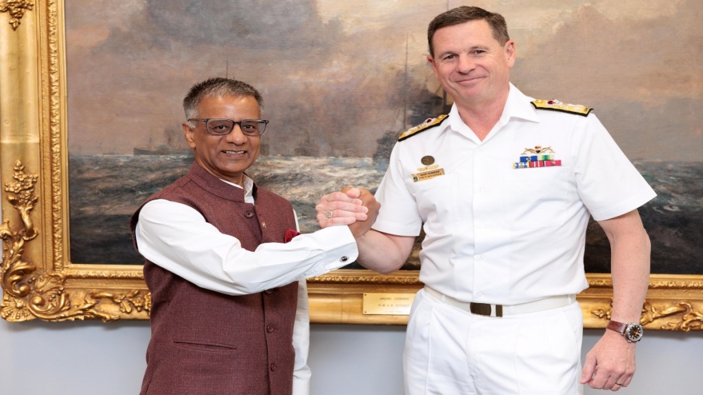 Vice Admiral Mark Hammond, Head of the Royal Australian Navy with India’s High Commissioner to Australia, Gopal Baglay. (Image: X)