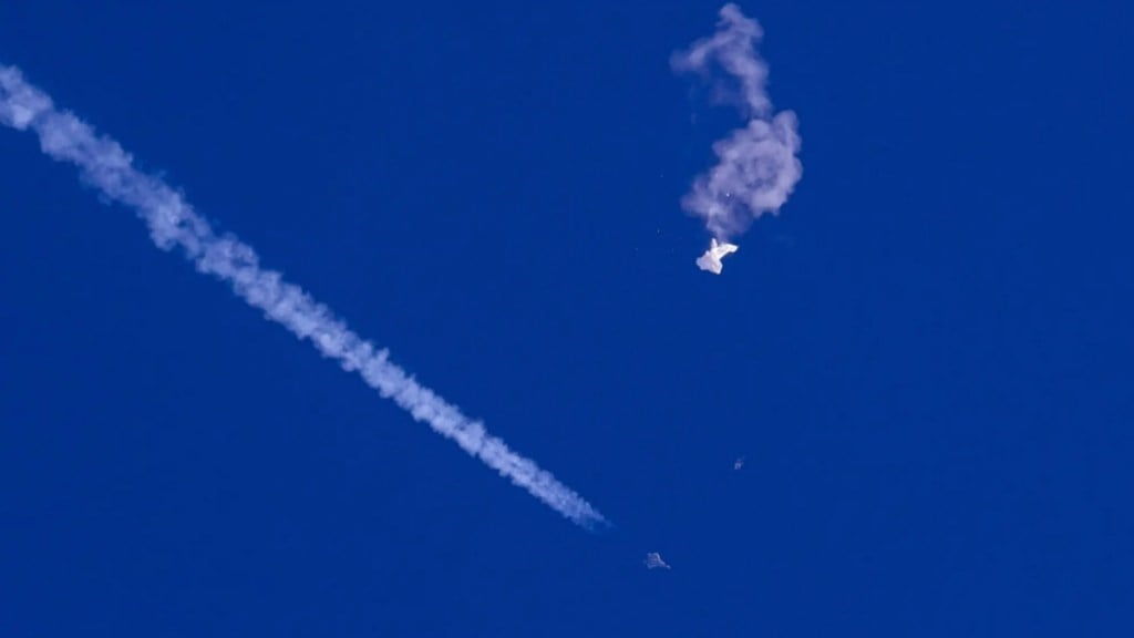 The Chinese spy balloon that floated over the United States and also seen in Taiwan. (Image: AP/ The New York Times)