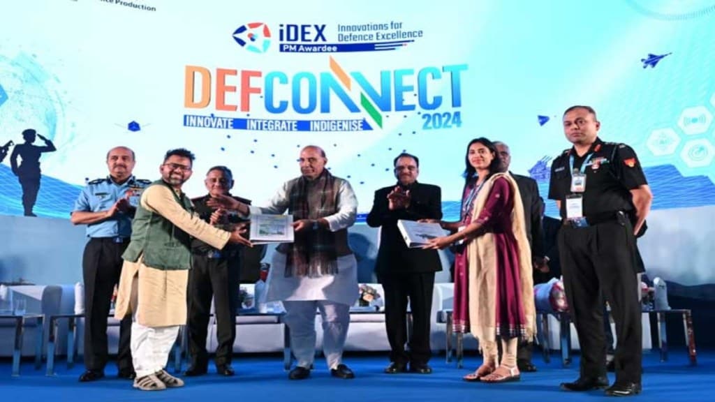 Defence Minister Rajnath Singh at the DefConnect 2024 (Image: X/@DefMinIndia)