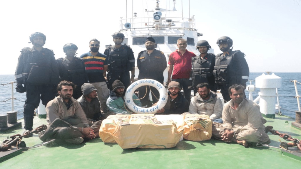 Pakistani boat apprehended with 6 crew and 80 kgs of illicit drug. (Image:X)