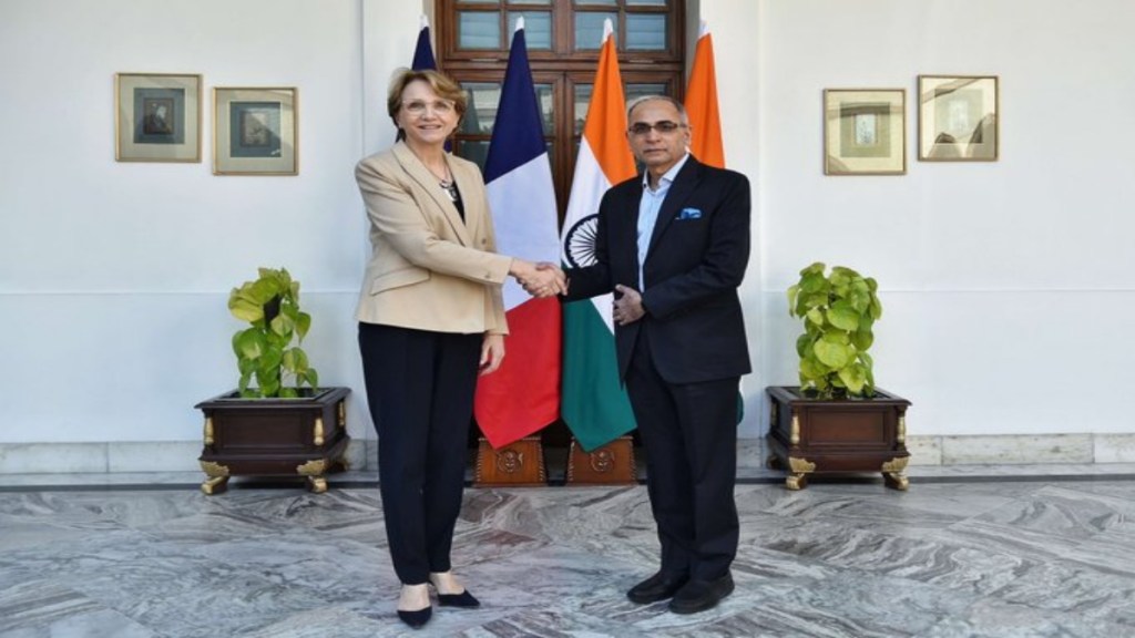 Foreign Secretary of India, Vinay Kwatra with Secretary General of the Ministry for Europe and Foreign Affairs, Anne-Marie Descôtes. (Image: X)