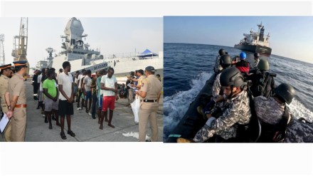 The 35 Apprehended Somali Pirates handed over to Mumbai Police for legal proceedings. (Image: Indian Navy)