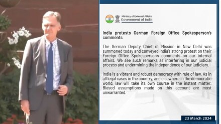 Georg Enzweiler, Deputy Head of Mission, German Embassy visits External Affairs Ministry after he was summoned by MEA. (Image: X)
