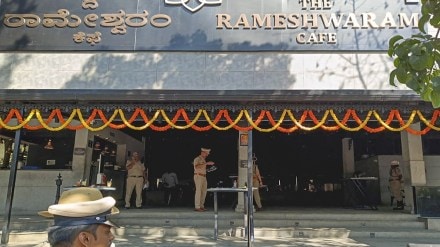 Rameshwaram Cafe where a fire broke out after a suspected cylinder explosion, in Bengaluru, Friday, March 1, 2024. At least five persons sustained injuries in the incident. (PTI Photo)