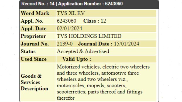 TVS XL EV trademark