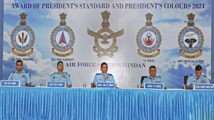 The 'President's Standard' and 'President's Colours’ (emblems and insignia of the President) are awarded to those units of the armed forces which have performed excellent work in the service and security of the country for 25 years. (Image: Indian Air Force)