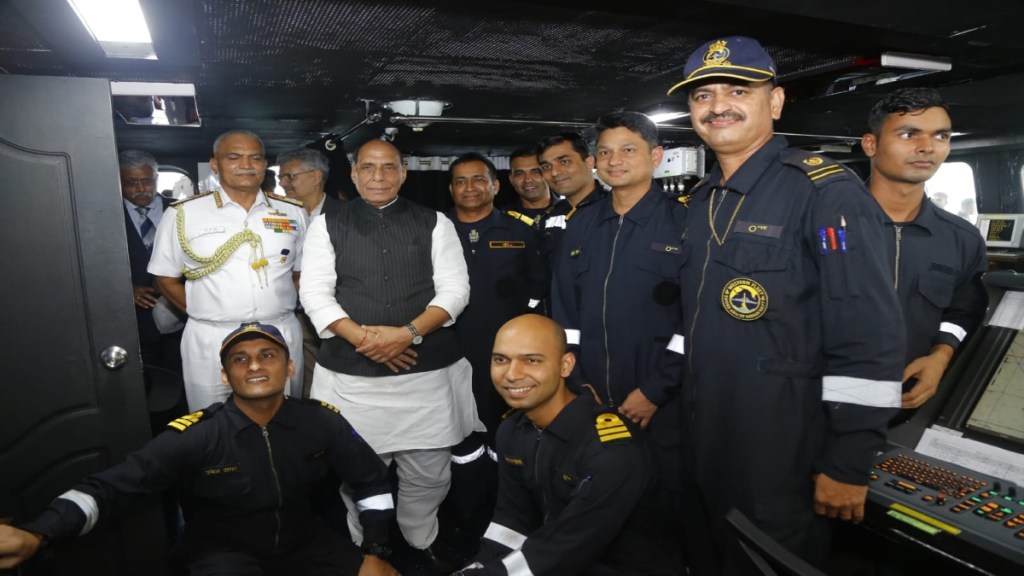 Rajnath Singh attending Commanders Conference. (Image: Indian Navy)