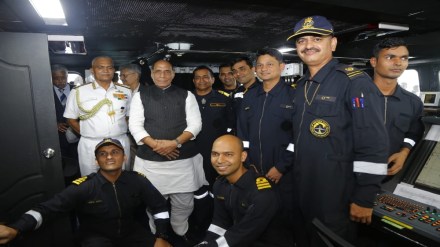 Rajnath Singh attending Commanders Conference. (Image: Indian Navy)