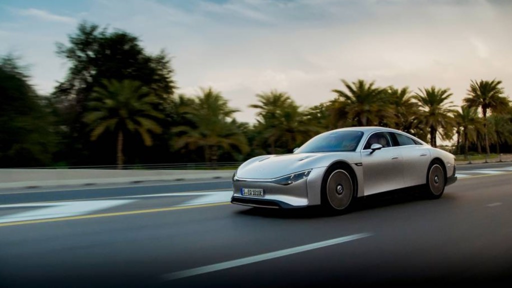 Mercedes-Benz's Vision EQXX claims 1,000 km on a single charge.