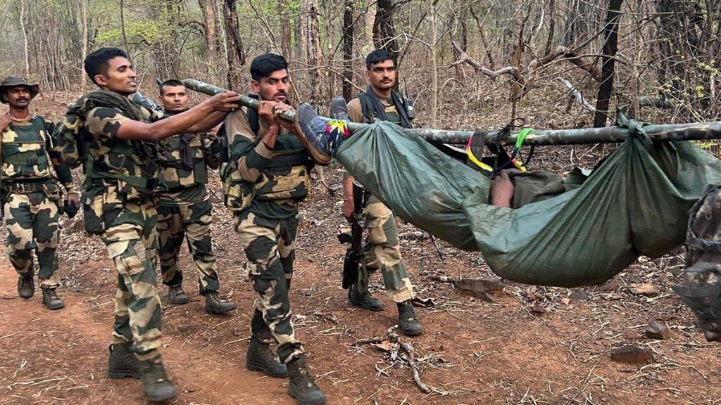Security personnel carry bodies of Naxalites who were killed in an encounter, in Kanker district, Tuesday, April 16, 2024. At least 29 Naxalites were killed by the security forces, and three security personnel suffered injuries, according to police. (PTI Photo) Security personnel carry bodies of Naxalites who were killed in an encounter, in Kanker district, Tuesday, April 16, 2024. At least 29 Naxalites were killed by the security forces, and three security personnel suffered injuries, according to police. (PTI Photo)