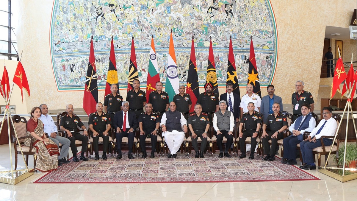 Rajnath Singh at the commanders' conference. (Image: X) Rajnath Singh at the commanders' conference. (Image: X)