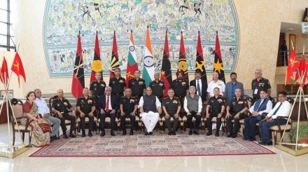 Rajnath Singh at the commanders' conference. (Image: X)