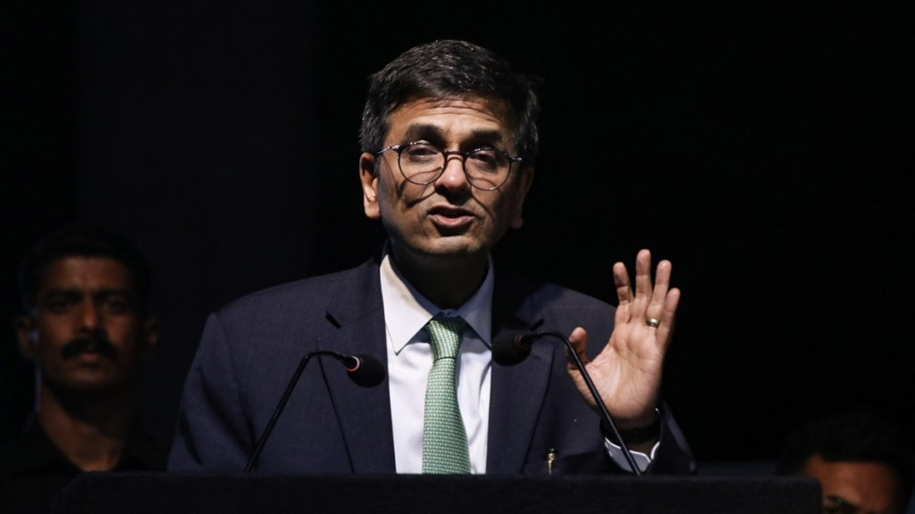 Chief Justice of India (CJI) Justice DY Chandrachud addresses the gathering during the centenary year celebration of the High Court Bar Association Nagpur, in Nagpur, Friday, April 5, 2024. (PTI Photo)