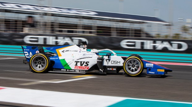 Kush Maini race car with TVS Racing Logo