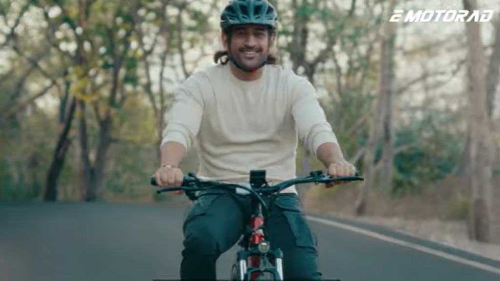 In the ad campaign, MS Dhoni is seen riding a T-rex Air EMotorad e-cycle from its Desire range In the ad campaign, MS Dhoni is seen riding a T-rex Air EMotorad e-cycle from its Desire range