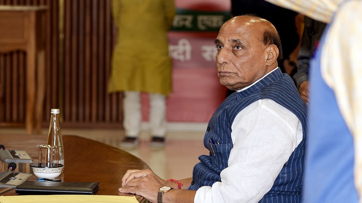 Defence Minister Rajnath Singh chairs BJP's manifesto committee meeting ahead of Lok Sabha elections, in New Delhi, Thursday, April 4, 2024. (PTI Photo