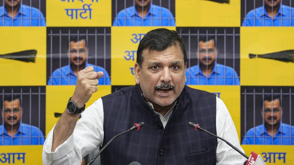 AAP MP Sanjay Singh addresses a press conference, in New Delhi, Friday, April 5, 2024. Singh was released from the Tihar Jail following a Supreme Court order granting him bail in the Delhi excise policy case on Wednesday. (PTI Photo