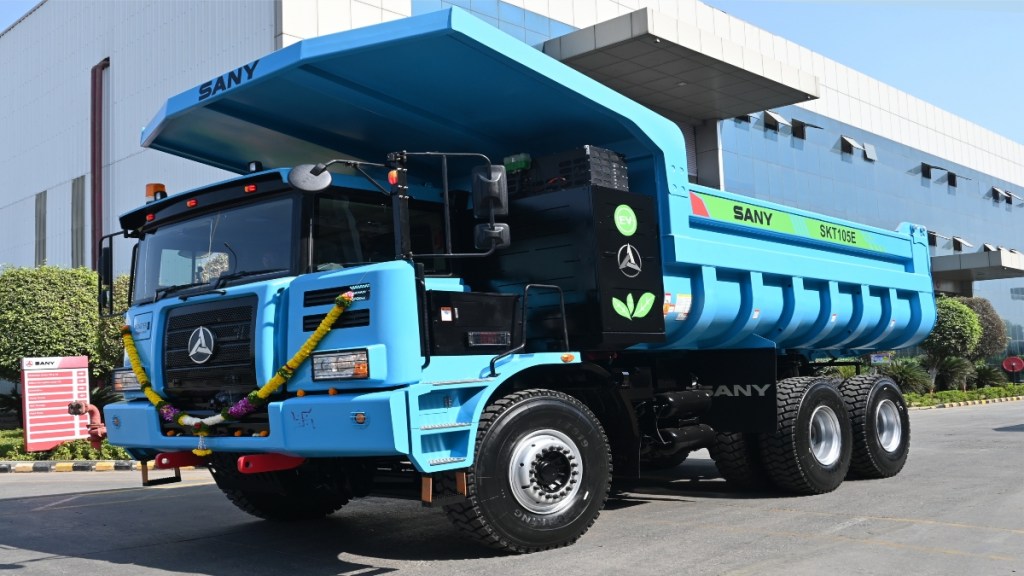 SKT105E Electric Dump Truck, the first fully electric open cast mining truck launched by Sany India. (Image: PR handout)