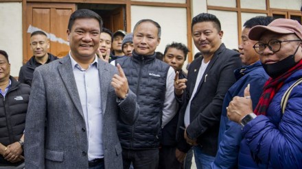 Arunachal Pradesh Chief Minister Pema Khandu shows his finger marked with indelible ink after casting his vote for the first phase of Lok Sabha elections, in Tawang district, Friday, April 19, 2024. (PTI Photo) Arunachal Pradesh Chief Minister Pema Khandu shows his finger marked with indelible ink after casting his vote for the first phase of Lok Sabha elections, in Tawang district, Friday, April 19, 2024. (PTI Photo)