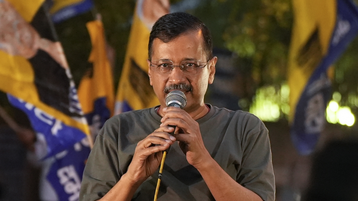 Delhi Chief Minister Arvind Kejriwal addresses supporters outside Tihar Jail after the Supreme Court (SC) granted him interim bail in a money laundering case, amid the ongoing Lok Sabha elections, in New Delhi, Friday, May 10, 2024. (PTI Photo/Atul Yadav) Delhi Chief Minister Arvind Kejriwal addresses supporters outside Tihar Jail after the Supreme Court (SC) granted him interim bail in a money laundering case, amid the ongoing Lok Sabha elections, in New Delhi, Friday, May 10, 2024. (PTI Photo/Atul Yadav)