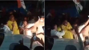 DK Shivakumar hits party leader who threw his arm around him at election rally | Video