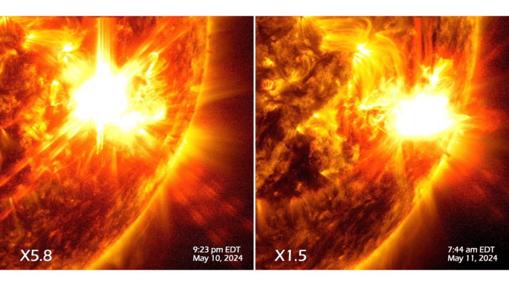 The flares were categorised by NASA as X5.8 and X1.5-class flares (Photo: Twitter) The flares were categorised by NASA as X5.8 and X1.5-class flares (Photo: Twitter)