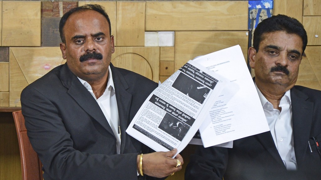 BJP leader G. Devaraje Gowda addresses a press conference, in Bengaluru, Monday, May 6, 2024. (PTI Photo)