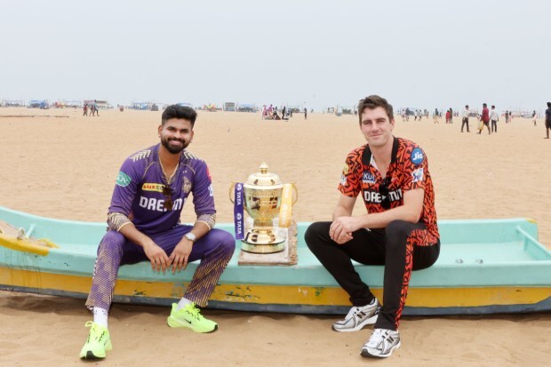 KKR skipper Shreyas Iyer along with his counterpart from SRH Pat Cummins at Chennai beach on Saturday. (Photo: IPL/X)