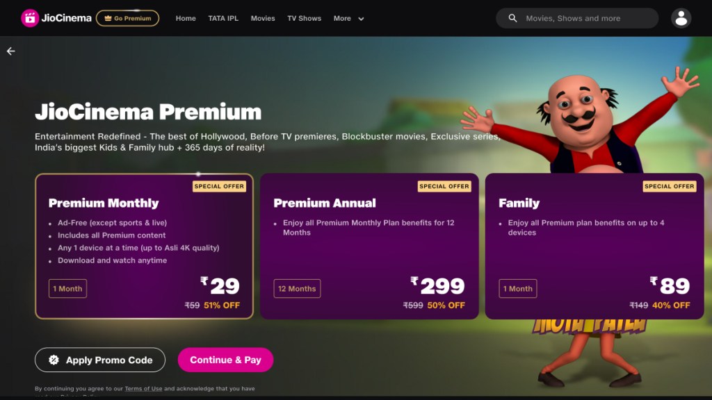 JioCinema Premium plans
