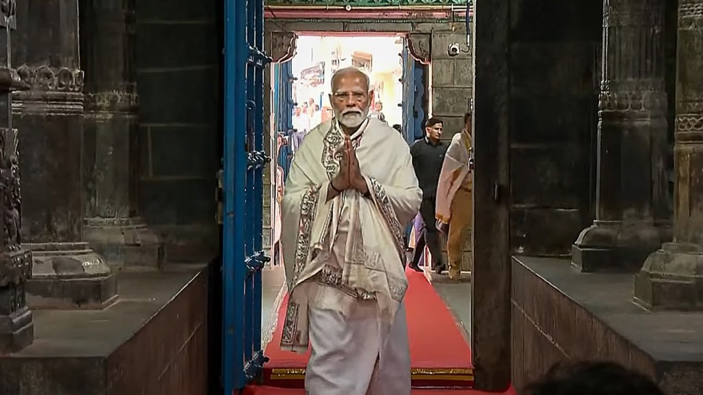 Prime Minister Narendra Modi arrives to offer prayers at Bhagwati Amman Temple, in Kanyakumari, Tamil Nadu, Thursday, May 30, 2024. (PTI Photo) Prime Minister Narendra Modi arrives to offer prayers at Bhagwati Amman Temple, in Kanyakumari, Tamil Nadu, Thursday, May 30, 2024. (PTI Photo)