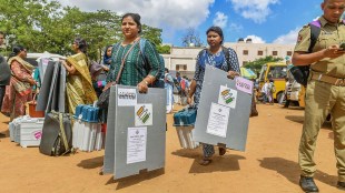 Polling officials leave a distribution center after collecting election material on the eve of the sixth phase of Lok Sabha polls, in Bhubaneshwar, Friday, May 24, 2024. (PTI Photo)