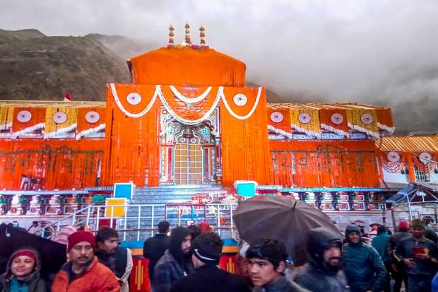 Decorated Badrinath Temple in Chamoli district. (PTI Photo)