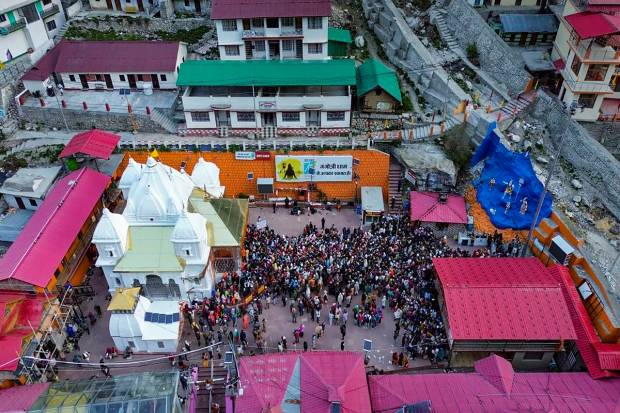 Devotees at the Gangotri Dham temple during Char Dham Yatra, in Uttarkashi district. (PTI Photo)