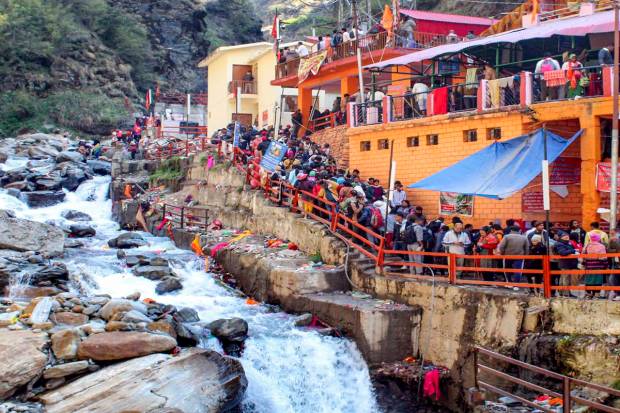 Devotees at Yamunotri Dham during 'Char Dham Yatra', in Uttarkashi district. (PTI Photo)