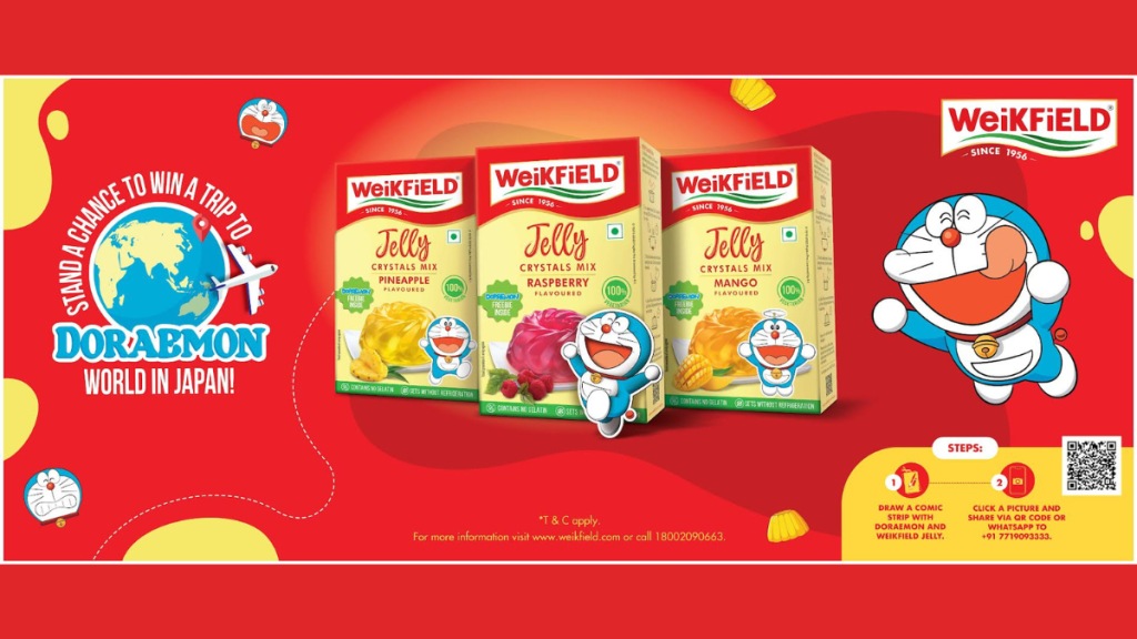 The ‘Weikfield Jelly Hai Doraemon World Japan Jane Ka Ticket’ contest invites children to create stories or comic strips featuring Doraemon and Weikfield’s jelly.