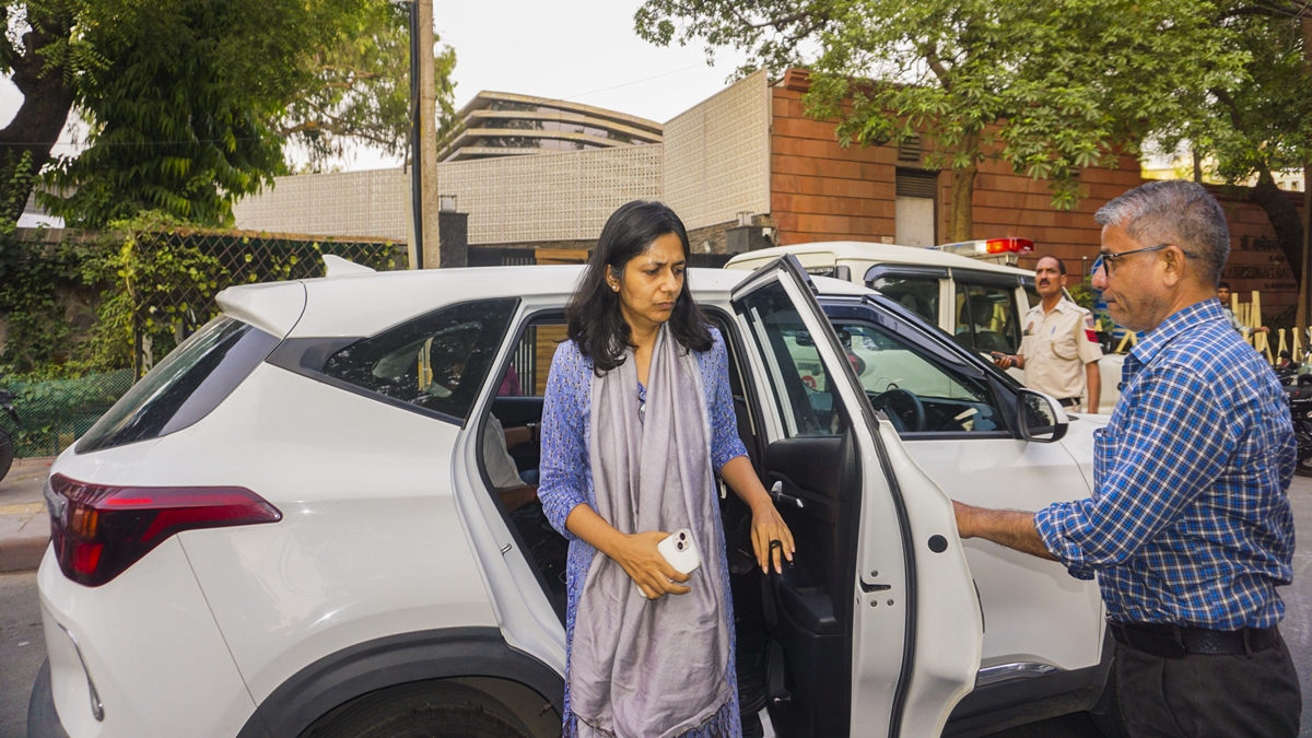 Aam Aadmi Party (AAP) MP Swati Maliwal arrives at Delhi Chief Minister Arvind Kejriwal's residence at Civil Lines, in New Delhi, Friday, May 17, 2024. A Delhi Police team accompanied by forensic experts reached the residence here Friday evening in connection with the alleged assault on Maliwal. (PTI Photo) Aam Aadmi Party (AAP) MP Swati Maliwal arrives at Delhi Chief Minister Arvind Kejriwal's residence at Civil Lines, in New Delhi, Friday, May 17, 2024. A Delhi Police team accompanied by forensic experts reached the residence here Friday evening in connection with the alleged assault on Maliwal. (PTI Photo)
