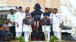 Maharashtra Deputy Chief Minister Ajit Pawar pays tributes to the Chhatrapati Shivaji Maharaj before presenting the interim budget of the state for the year 2024-25, at Vidhan Bhavan premises, in Mumbai. (PTI Photo)