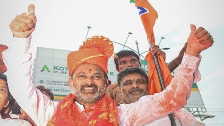 BJP leader Bandi Sanjay Kumar during a celebratory procession after winning from Karimnagar constituency by a big margin, in Karimnagar, Tuesday, June 4, 2024. (PTI Photo)