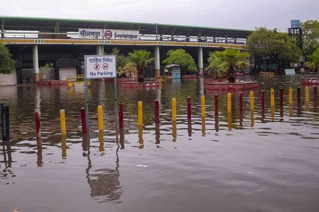 Waterlogging at the Seelampur metro station in New Delhi. (Photo source: PTI)