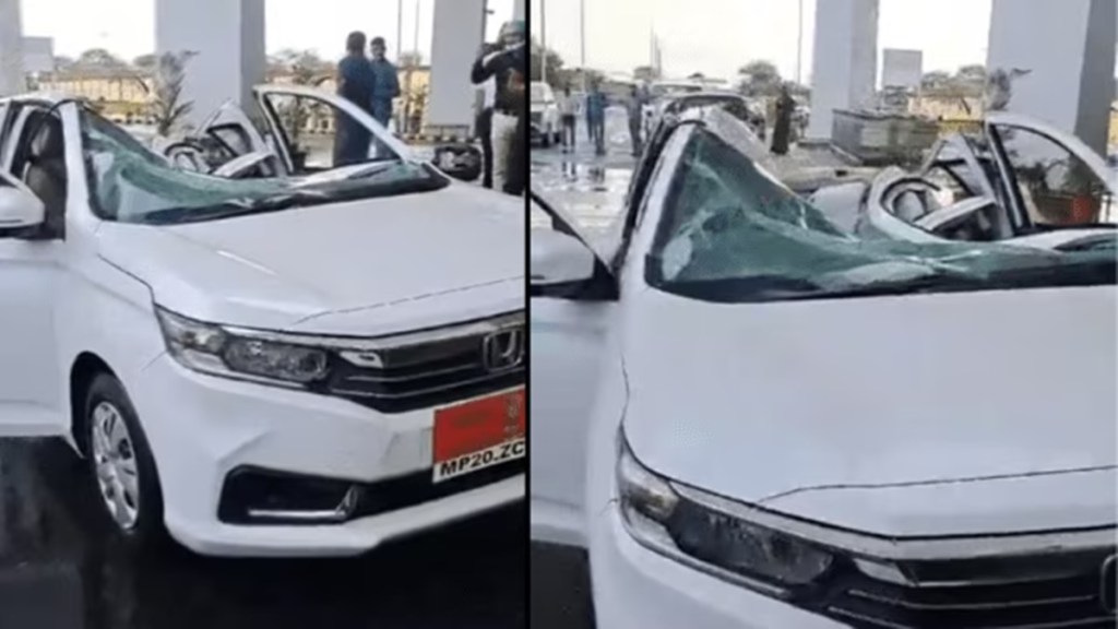 Part of canopy collapses at Jabalpur Airport, crushes car parked underneath Part of canopy collapses at Jabalpur Airport, crushes car parked underneath