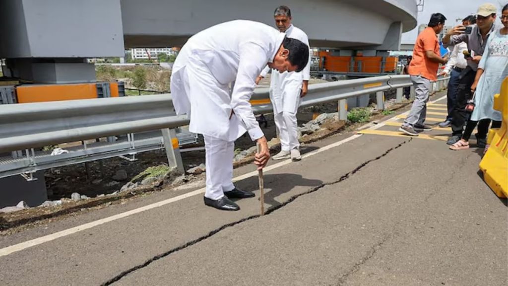 Maharashtra Congress chief Nana Patole visited the site on Friday to inspect the cracks. Maharashtra Congress chief Nana Patole visited the site on Friday to inspect the cracks.